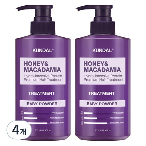 쿤달 허니 앤 마카다미아 헤어트리트먼트 베이비파우더향, 500ml, 4개