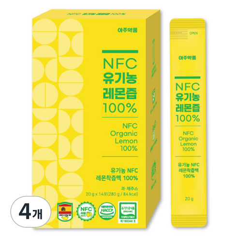 아주약품 NFC 유기농 레몬즙 14p, 280g, 4개