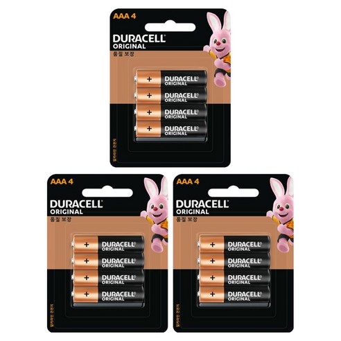 듀라셀 오리지널 알카라인 블리스터팩 건전지 AAA, 4개입, 3개