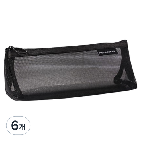 갠지라이프 투명 세모 메쉬 펜파우치 필통, 블랙, 6개