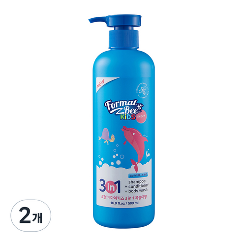 포멀비키즈 3in1 유아 올인원 샴푸 + 컨디셔너 + 바디워시 복숭아향, 500ml, 2개
