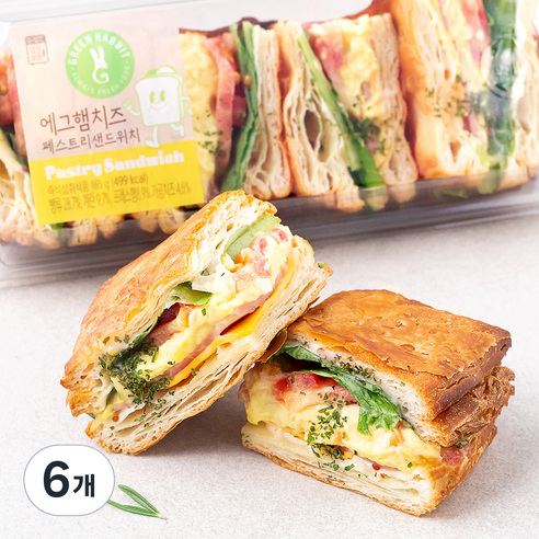 그린래빗 에그 햄 치즈 페스트리 샌드위치C, 165g, 6개