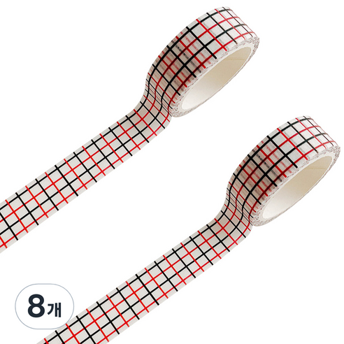 마켓A 레드앤블랙 프린팅 마스킹 테이프 1.5cm x 5m, 믹스체크, 8개