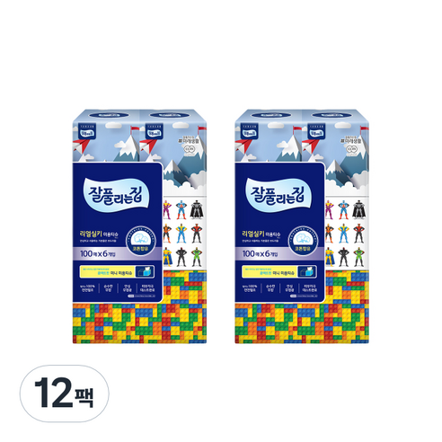 잘풀리는집 천연펄프 리얼실키 미니 각티슈 100매, 6개입, 12팩