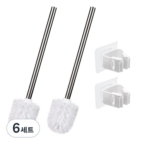 무식이네 쓱싹 스테인리스 변기솔 + 후크 홀더 세트, 화이트, 6세트