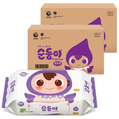 순둥이 프리미엄 엠보싱 물티슈 리필평 65평량, 70매, 20팩