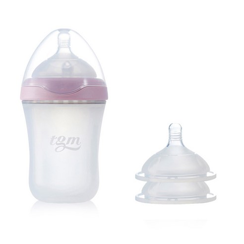 티지엠 실리콘 유꼭지젖병 260ml 인디언핑크 젖꼭지2단계 + 젖꼭지3단계, 1세트