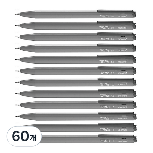 모나미 트리피스 삼각 유성볼펜 0.7mm, 60개, 블랙