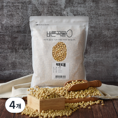 바른곡물 국산 백태, 800g, 4개