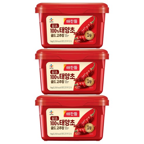 해찬들 태양초 골드 고추장, 1kg, 3개