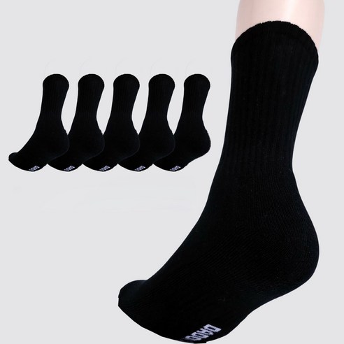 다두리 여성용 이중 쿠션 장목 스포츠양말, 블랙, 5세트