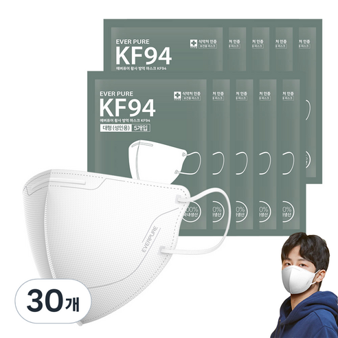 리벤스 에버퓨어 새부리형 황사방역마스크 대형 KF94, 화이트, 30개, 5개입