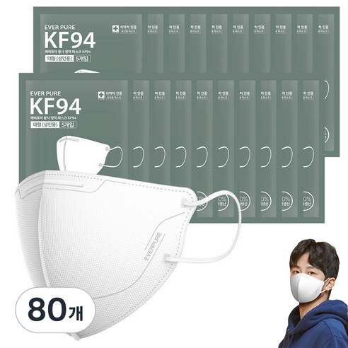 리벤스 에버퓨어 새부리형 황사방역마스크 대형 KF94, 화이트, 80개, 5개입
