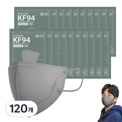 리벤스 에버퓨어 새부리형 황사방역마스크 대형 KF94, 그레이, 120개, 5개입