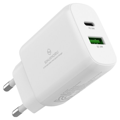 신지모루 초고속 30W O-PD GaN 듀얼포트 PPS PD 충전기, 화이트, 1개