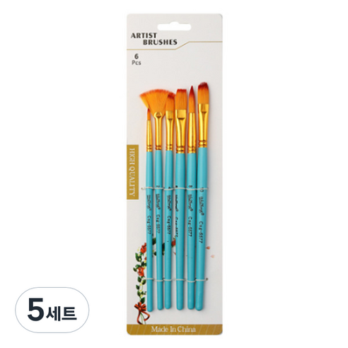데비아트 수채화 유화 붓 6종 세트 블루, 5세트, 0호, 2호, 4호, 6호, 8호, 10호