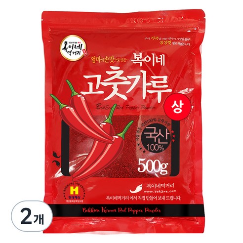 복이네먹거리 국산 고추가루 씨분리 상 보통맛 반찬용, 500g, 2개