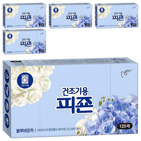 피죤 건조기용 시트 섬유유연제 블루비앙카 본품, 5개