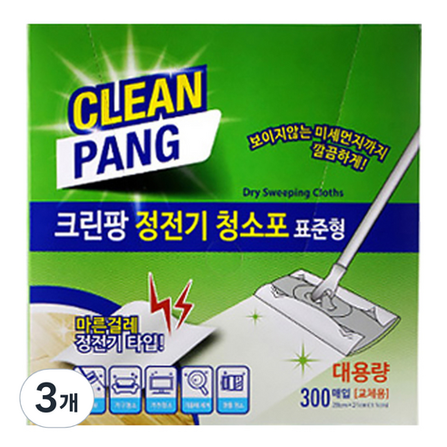 크린팡 표준형 대용량 정전기 청소포 300매입, 3개