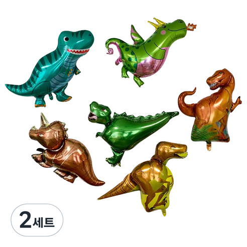 빅 공룡 풍선 6종 세트, 혼합색상, 2세트
