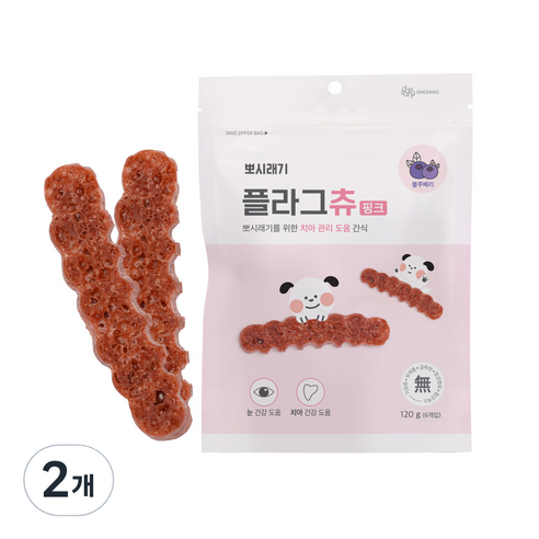 뽀시래기 플라그츄 강아지 치석제거껌, 핑크 눈건강, 120g, 2개