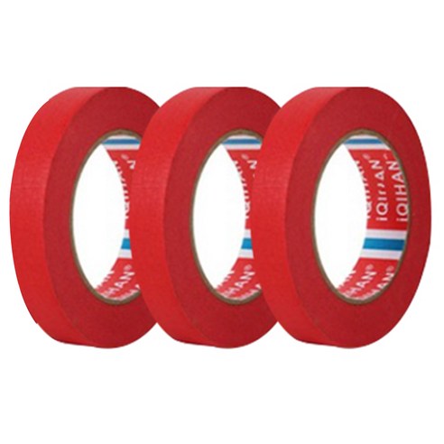 iQIHAN 칼라 마스킹 종이테이프 15mm x 15m, 레드, 3개