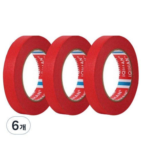 iQIHAN 칼라 마스킹 종이테이프 20mm x 15m, 레드, 6개