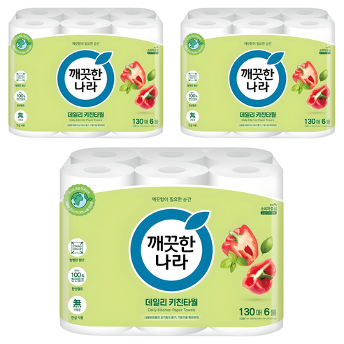깨끗한나라 데일리 천연펄프 키친타월, 130매, 18개