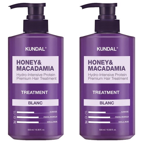쿤달 허니 앤 마카다미아 헤어 트리트먼트 블랑향, 500ml, 2개