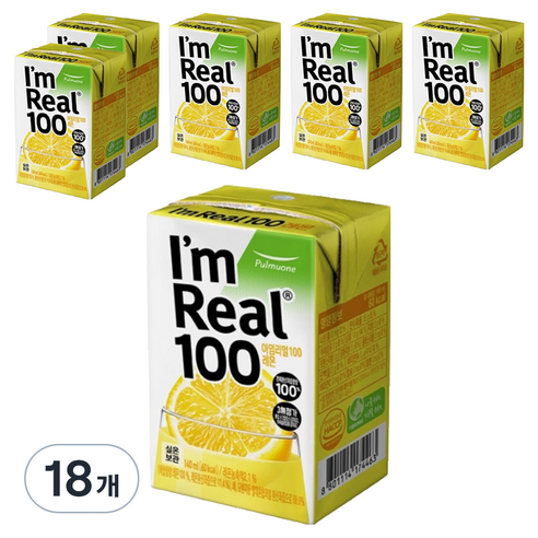 아임리얼 풀무원 아임리얼 100 레몬 주스, 140ml, 18개