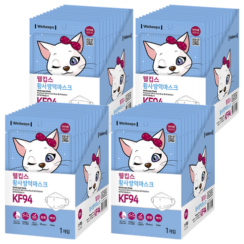 웰킵스 황사방역마스크 KF94 중형, 1개입, 100개, 백색