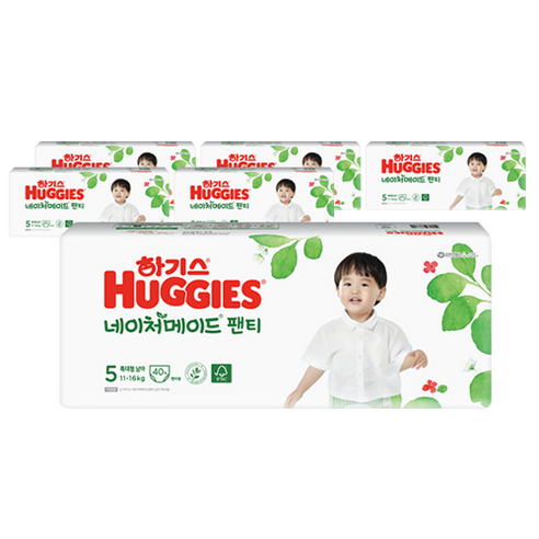 2021 신형 하기스 네이처메이드 팬티형 기저귀 남아용 특대형 5단계(11~16kg), 240매