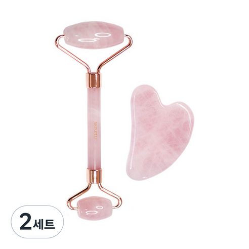 스킨올리 로즈쿼츠 페이스롤러 + 하트 괄사, 2세트, 혼합색상