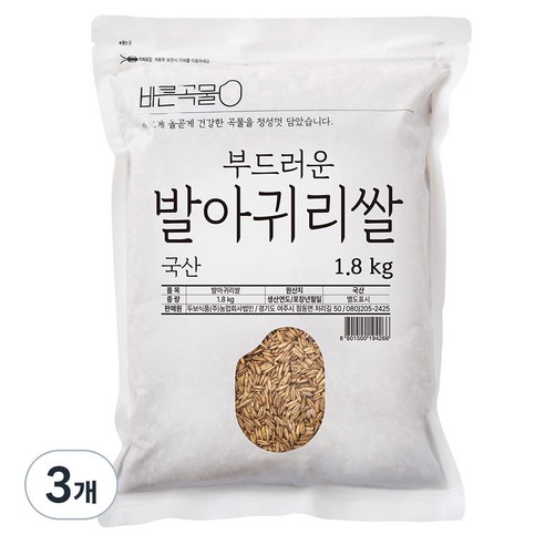 바른곡물 부드러운 국산 발아귀리, 1.8kg, 3개