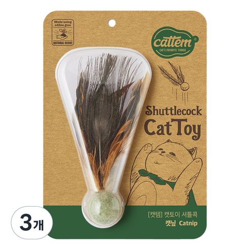 캣템 고양이 셔틀콕 장난감 3 x 16 cm, 셔틀콕 캣닢, 3개