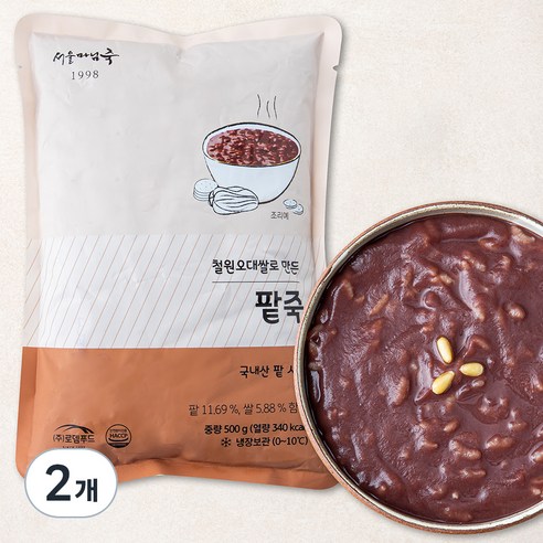 서울마님죽 팥죽 (냉장), 500g, 2개
