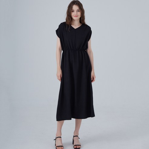 ELLEPARIS 여성용 브이넥 셔링 민소매 원피스