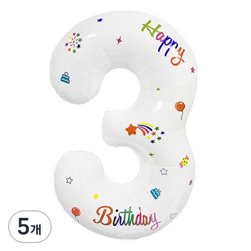 세컨드베스트 깔끔한 화이트 파티풍선 80cm, 프린트 숫자 3, 5개