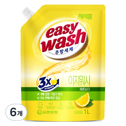 해피홈 주방세제 이지워시 레몬소다 리필, 1L, 6개