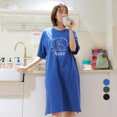 도씨 여성용 순면 루즈핏 원피스 잠옷