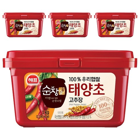 해표 순창궁 100% 우리햅쌀 태양초 고추장, 1kg, 4개