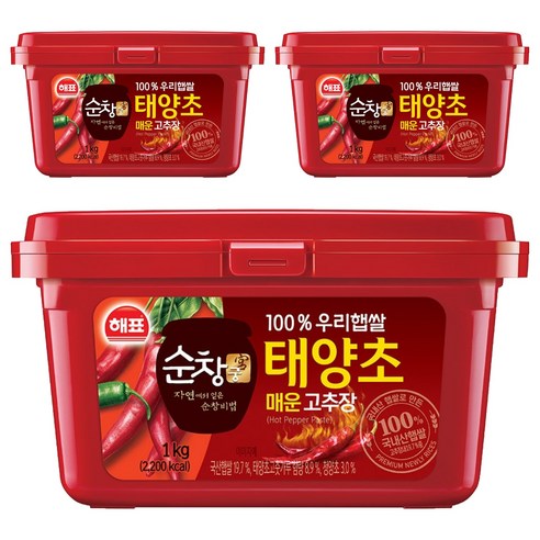 해표 순창궁 태양초 매운 고추장, 1kg, 3개