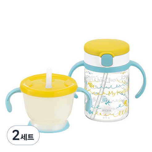 릿첼 AQ 첫걸음 머그 + 빨대컵 200ml 세트, 2세트, 옐로우