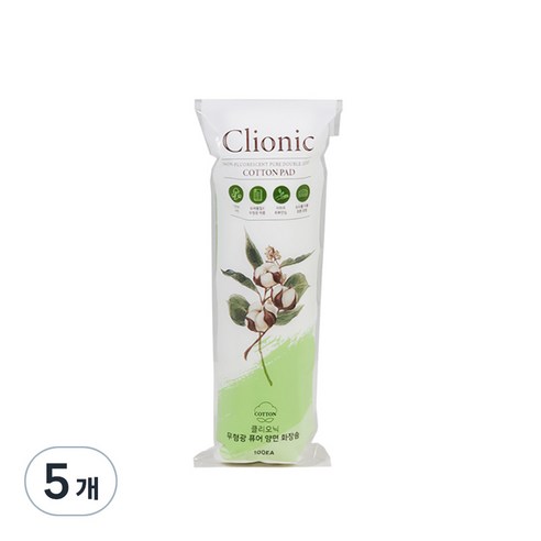 클리오닉 무형광 퓨어 양면 화장솜, 100개입, 5개