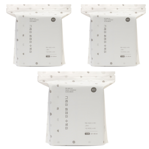 디어커스 원데이 수세미 엠보싱, 그레이, 100개입, 3개