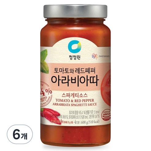 대상 청정원 아라비아따 스파게티 소스, 600g, 6개