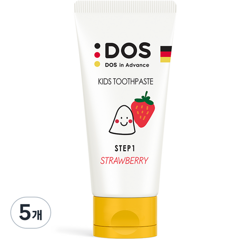 도스인어드밴스 유아치약 STEP1 무불소 딸기향, 60ml, 5개