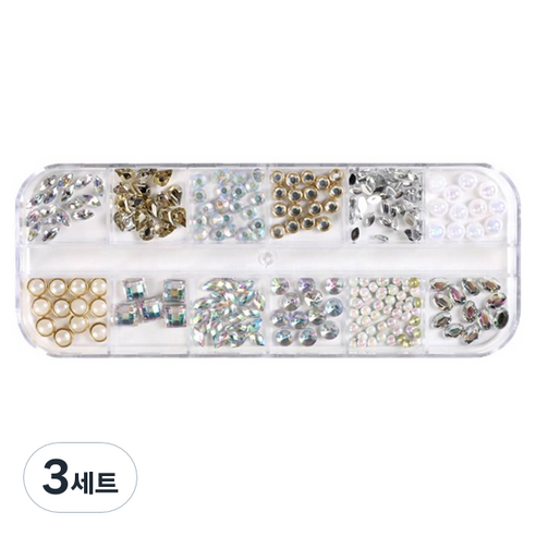 메이브라운 네일 스톤 파츠 12종 세트, 혼합색상, 3세트