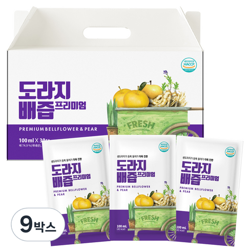 물없이 국내산 통째로 만든 도라지배즙 프리미엄, 3000ml, 9박스