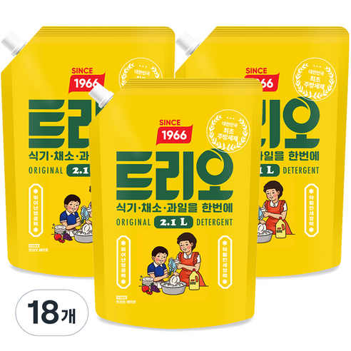 트리오 레트로 주방세제 리필, 2.1L, 18개